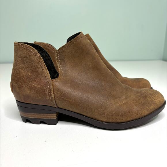 Sorel Cate Cut Out Low Brown Leather Ankle Boot Chunky Heel 8 - Picture 3 of 9